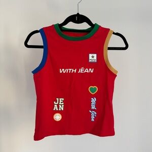 With Jean Cropped Sporty Red Tank Top